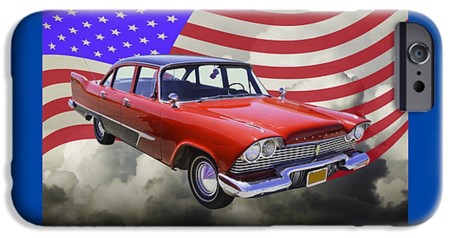 Car iPhone 6 Case featuring the photograph 1958 Plymouth Savoy Car With American Flag by Keith Webber Jr