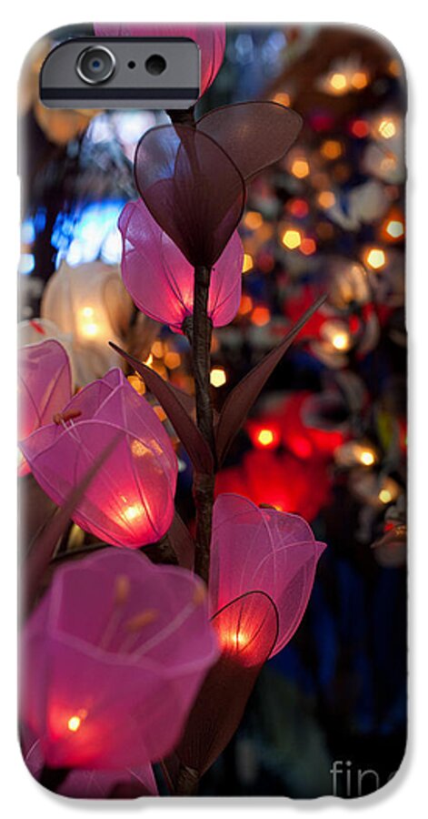Decoration iPhone 6 Case featuring the photograph Illuminated Silk flowers in Bangkok Thailand #2 by Fototrav Print