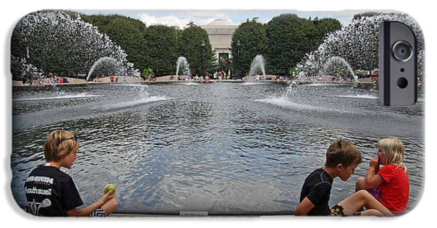 Fountain iPhone 6 Case featuring the photograph Three Children At A Fountain by Cora Wandel