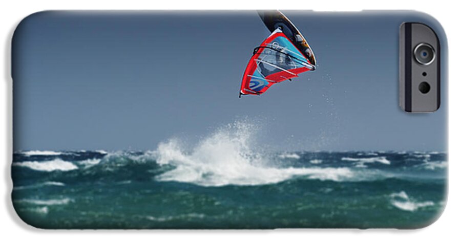 Outdoors iPhone 6 Case featuring the photograph A Windsurfer Flips Upside Down Above by Ben Welsh