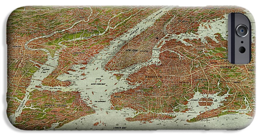 New York City iPhone 6 Case featuring the drawing Antique Map of New York City by Jacob Ruppert - 1912 by Blue Monocle