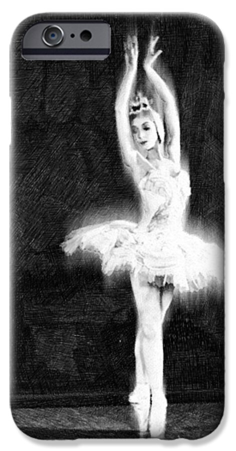 Dancer iPhone 6 Case featuring the painting Ballet Dancer Extended Black and White by Tony Rubino