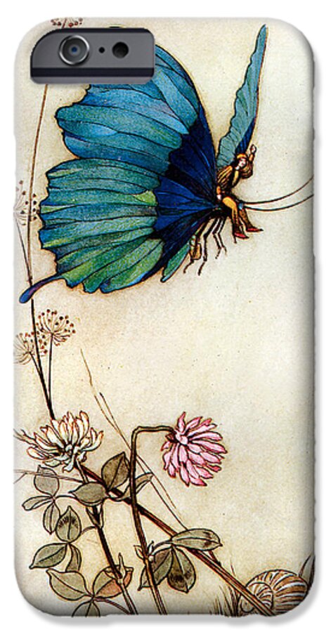 Warwick Goble iPhone 6 Case featuring the digital art Blue Butterfly by Warwick Goble