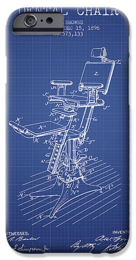Dental iPhone 6 Case featuring the digital art Dental Chair Patent drawing from 1896 - Blueprint by Aged Pixel