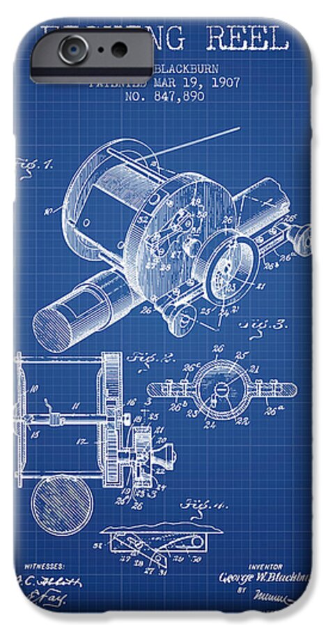 Fishing Reel Patent from 1907 - Blueprint iPhone 6 Case by Aged
