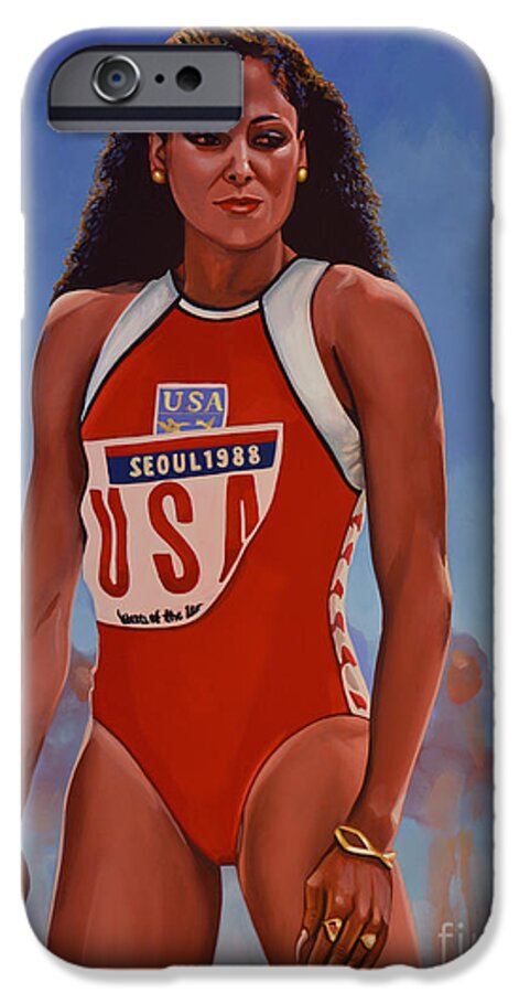 Florence Griffith iPhone 6 Case featuring the painting Florence Griffith - Joyner by Paul Meijering