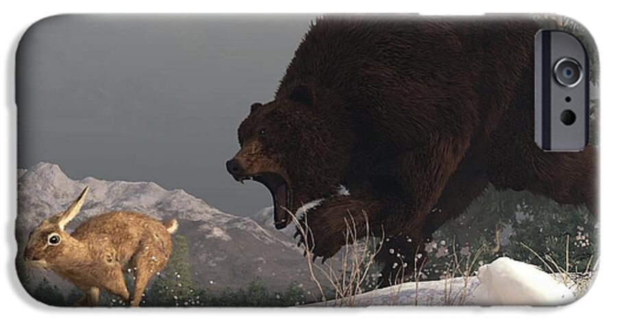 Bear iPhone 6 Case featuring the digital art Grizzly Bear Chasing Rabbit by Daniel Eskridge