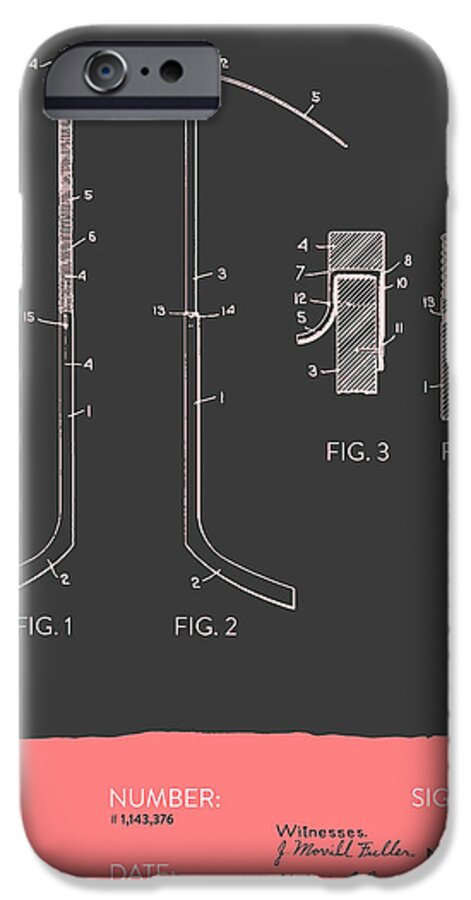 Hockey iPhone 6 Case featuring the digital art Hockey Stick Patent From 1915 - Gray Salmon by Aged Pixel
