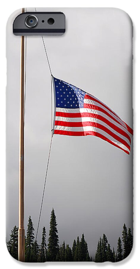 Flag iPhone 6 Case featuring the photograph In Memory of Neil Armstrong. Mt. Rainier National Park. Paradise Washington by Connie Fox