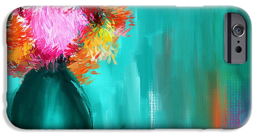 Turquoise Vase iPhone 6 Case featuring the painting Intense Eloquence by Lourry Legarde