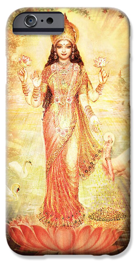 Goddess iPhone 6 Case featuring the mixed media Lakshmi Goddess of Fortune vintage by Ananda Vdovic