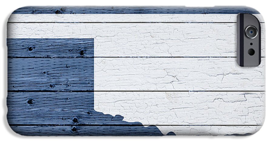 Map Of Oklahoma iPhone 6 Case featuring the mixed media Map Of Oklahoma State Outline White Distressed Paint On Reclaimed Wood Planks by Design Turnpike