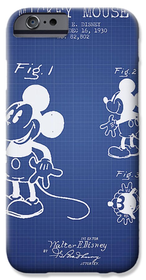 Mickey Mouse iPhone 6 Case featuring the digital art Mickey Mouse patent from 1930- Blueprint by Aged Pixel