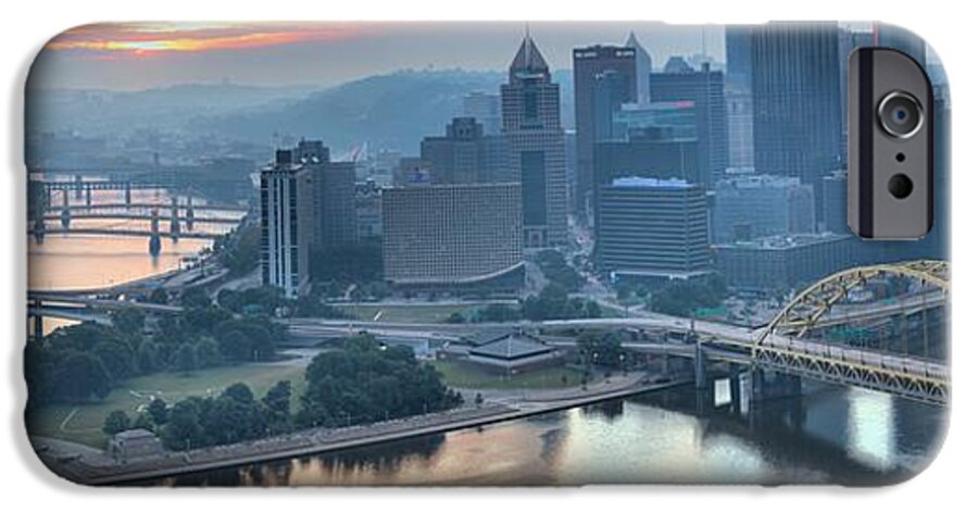 Pittsburgh Panorama iPhone 6 Case featuring the photograph Morning Light Over the city of Bridges by Adam Jewell
