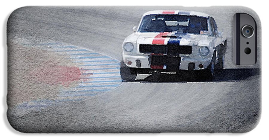 Ford Mustang iPhone 6 Case featuring the painting Mustang on Race Track Watercolor by Naxart Studio