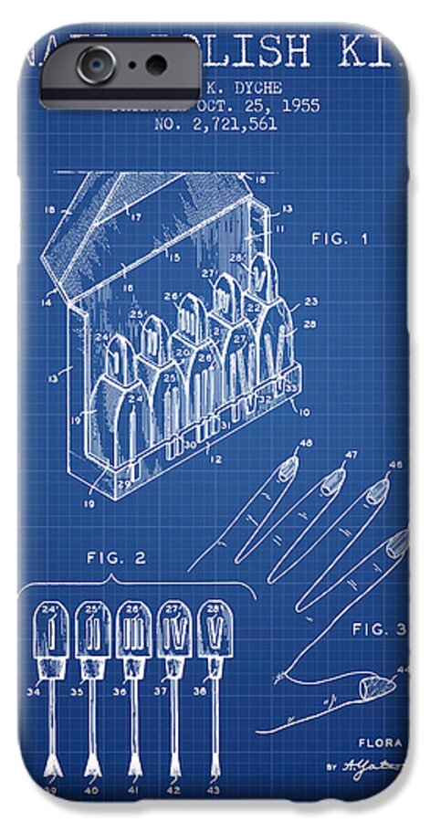 Nail Polish iPhone 6 Case featuring the digital art Nail Polish Kit patent from 1955 - Blueprint by Aged Pixel