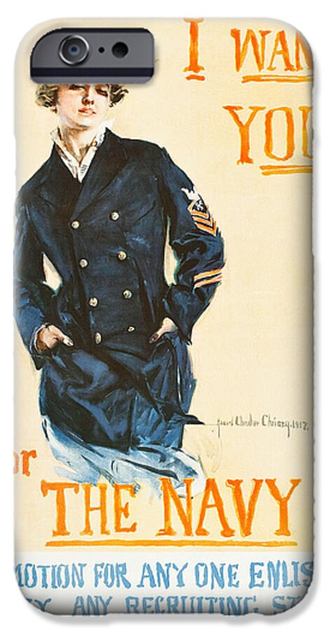World War 1 iPhone 6 Case featuring the digital art Navy Recruiting 1917 by The Realm Endless