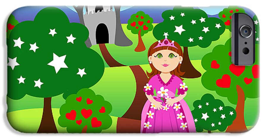 Cartoon iPhone 6 Case featuring the digital art Princess and castle landscape by Sylvie Bouchard