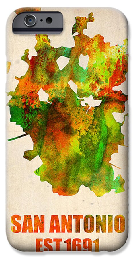 San Antonio iPhone 6 Case featuring the painting San Antonio Watercolor Map by Naxart Studio