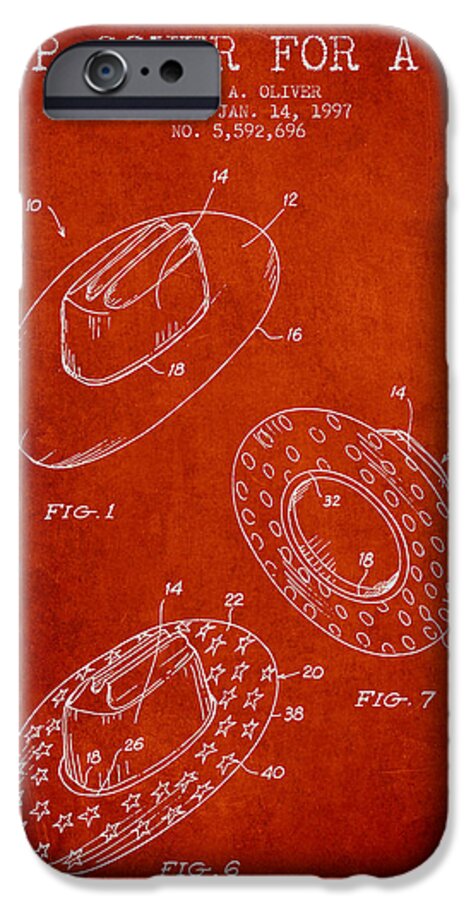 Hat iPhone 6 Case featuring the digital art Slip Cover for a a hat patent from 1997 - Red by Aged Pixel