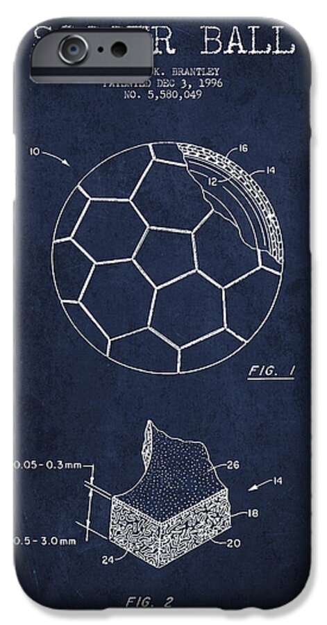 Soccer iPhone 6 Case featuring the digital art Soccer Ball Patent Drawing from 1996 - Navy Blue by Aged Pixel