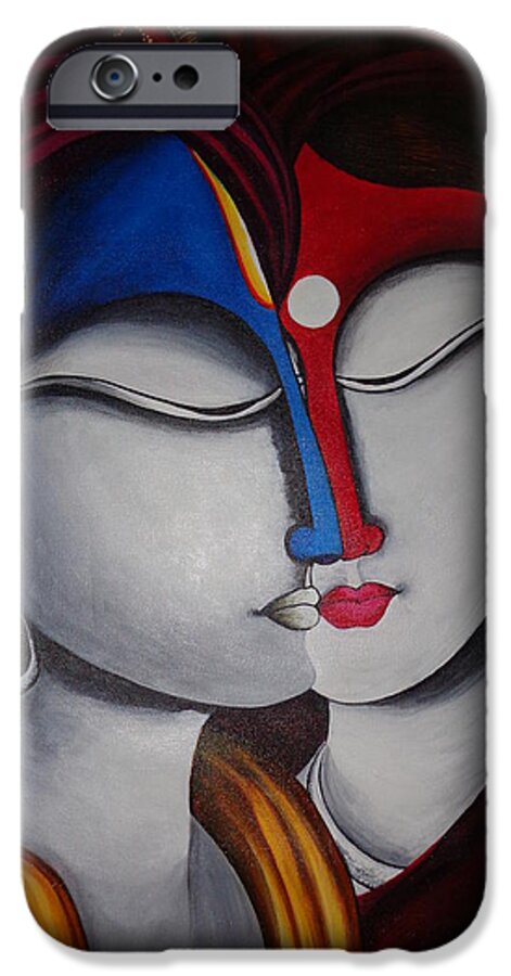 The Ultimate Integration Of Lord Krishna And Radha. The Two Separate Entities Are Totally Merged And Emerged As One.lord Krishna And Radha- The Great Mentors Of Human Kind. Original Concept Of The Artist. Acrylic Painting On Canvas. iPhone 6 Case featuring the painting Spiritual Fusion- Original Krishna and Radha Painting by Mrs Neeraj Parswal