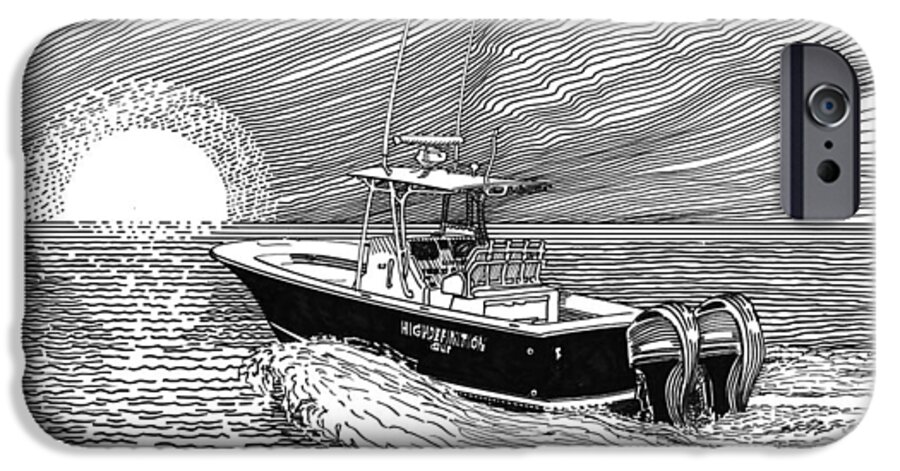 Ink Drawings By Jack Pumphrey Of Yacht iPhone 6 Case featuring the drawing Sunrise fishing by Jack Pumphrey