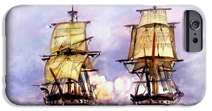 11 July iPhone 6 Case featuring the painting Tall Ships USS Essex Captures HMS Alert by Bob and Nadine Johnston