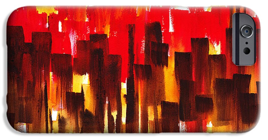 Abstract iPhone 6 Case featuring the painting Urban Abstract Glowing City by Irina Sztukowski