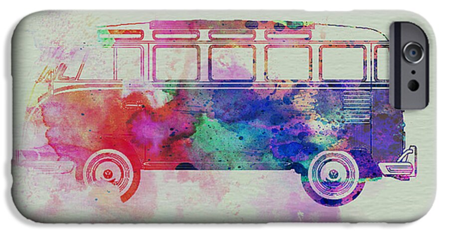 Vw Bus iPhone 6 Case featuring the painting VW Bus Watercolor by Naxart Studio