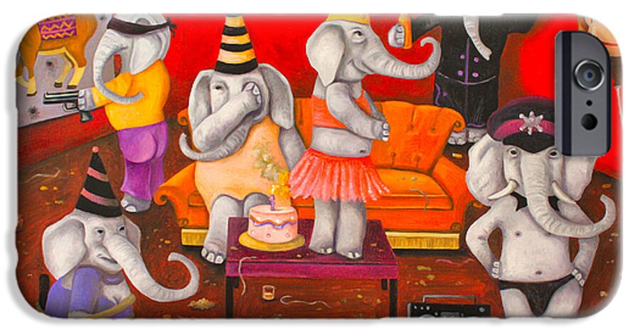 Elephant iPhone 6 Case featuring the painting White Elephant Party edit 5 by Leah Saulnier The Painting Maniac