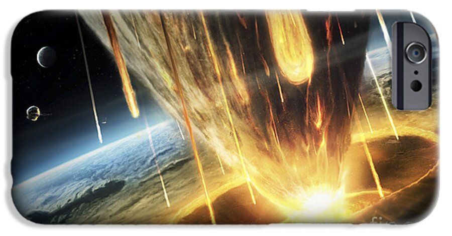 Cataclysm iPhone 6 Case featuring the digital art A Giant Asteroid Collides by Tobias Roetsch