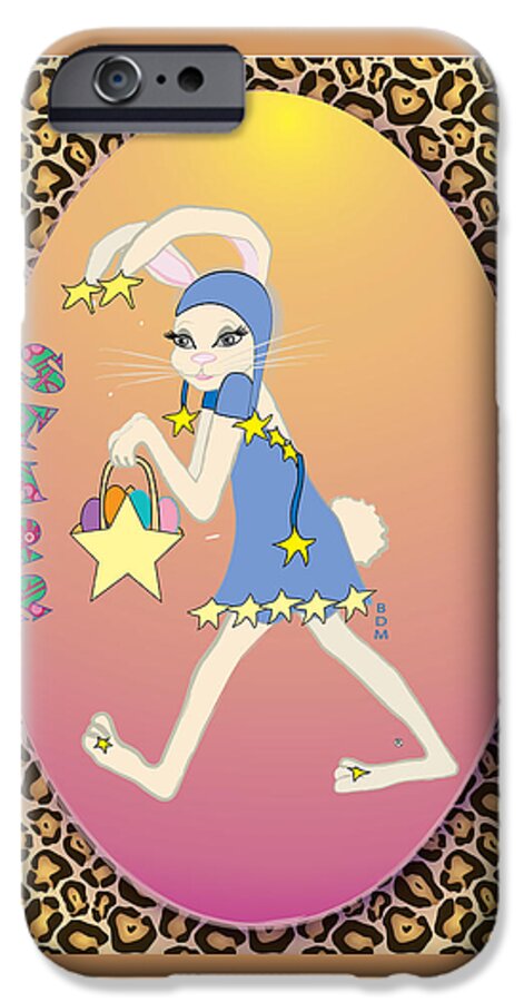 Bunnie Bunny Girl Female Lady Boy Joy Star Sky Ground Clouds Trees Egg Rabbit Hare Hop Blue Red Green Purple Yellow Gold Silver Rose Beige Classy iPhone 6 Case featuring the digital art Bunnie Girls- Starr- 2 Of 4 by Brenda Dulan Moore