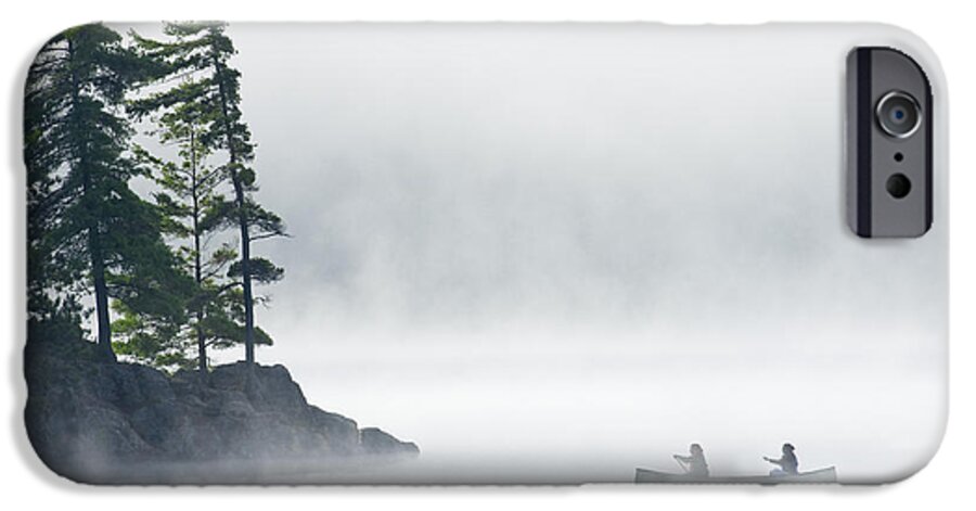 Canoe iPhone 6 Case featuring the photograph Canoeing Through Fog On Lake Of Two by Mike Grandmailson