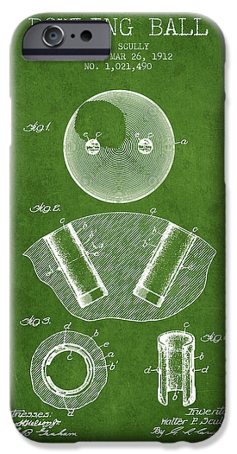 Bowling iPhone 6 Case featuring the digital art 1912 Bowling Ball Patent - Green by Aged Pixel