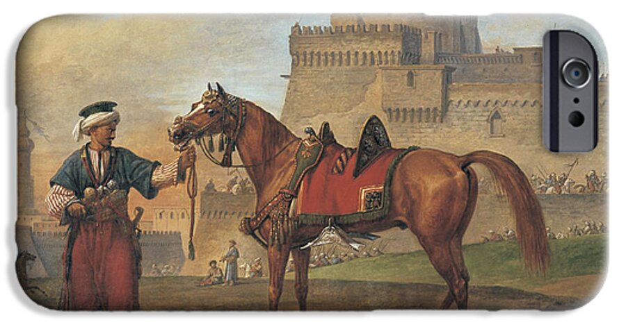 Carle Vernet iPhone 6 Case featuring the painting A Mameluk leading his Horse with a Citadel in the Background by Carle Vernet