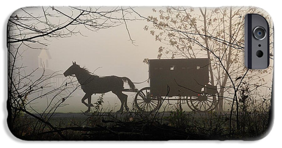 Amish iPhone 6 Case featuring the photograph Amish Buggy Foggy Sunday by David Arment