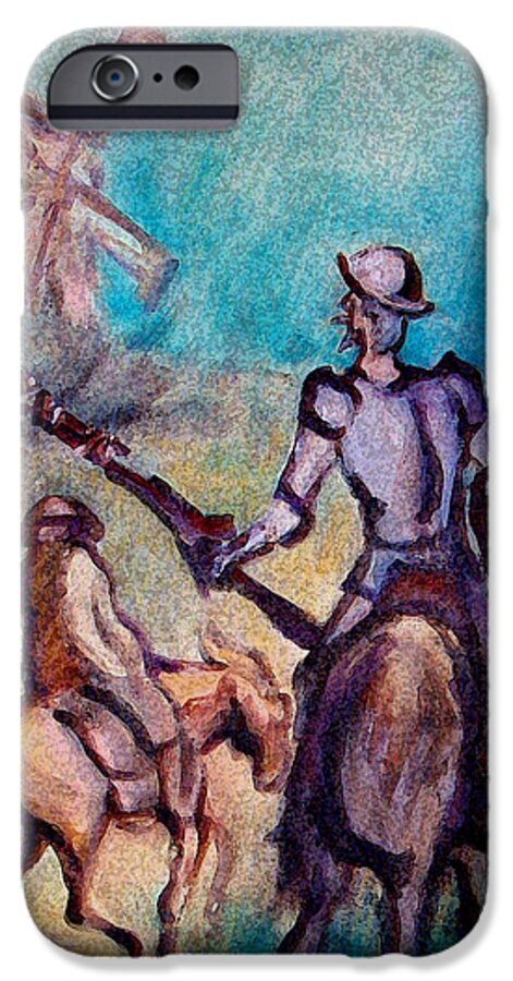Don Quixote iPhone 6 Case featuring the painting Don Quixote with Windmill by Kevin Middleton