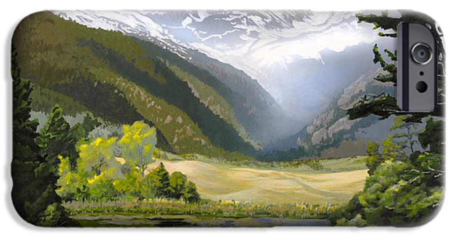 Landscape iPhone 6 Case featuring the painting Early Spring in the Mountains by Lynn Hansen