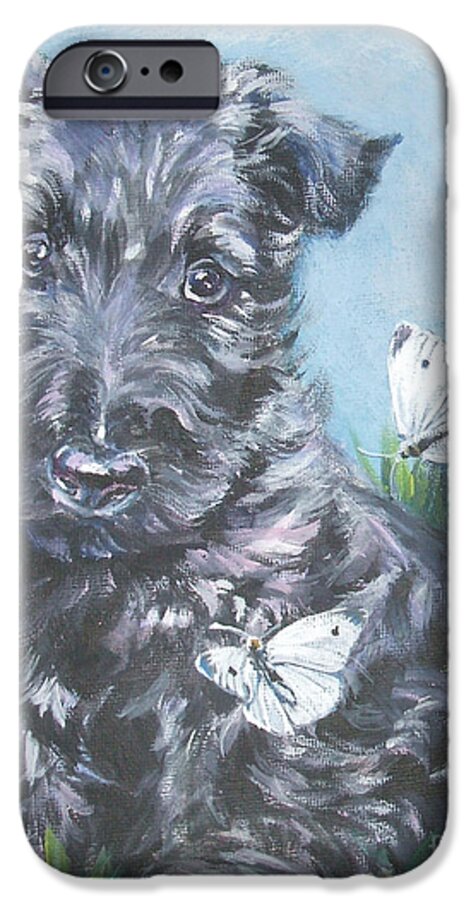 Scottish Terrier iPhone 6 Case featuring the painting Scottish Terrier with butterflies by Lee Ann Shepard