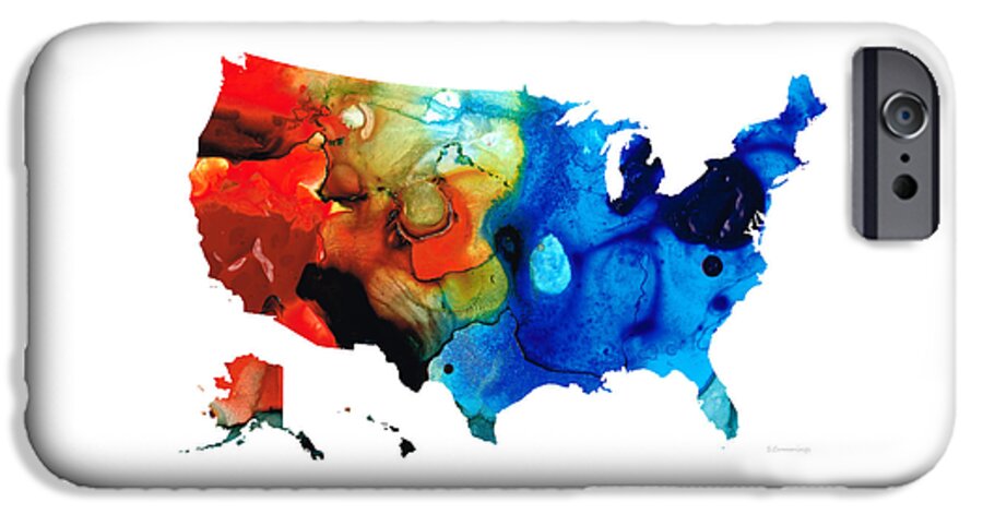 Map iPhone 6 Case featuring the painting United States of America Map 4 - Colorful USA by Sharon Cummings