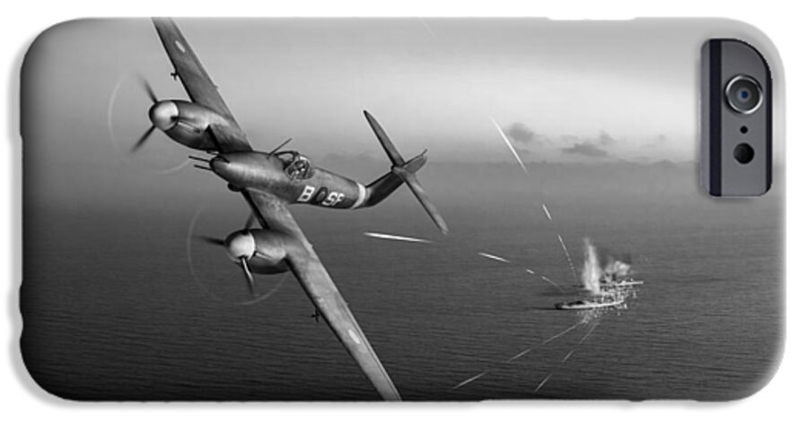 137 Squadron iPhone 6 Case featuring the photograph Westland Whirlwind attacking E-boats black and white version by Gary Eason