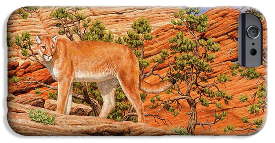 Cougar iPhone 6 Case featuring the painting Cougar - Don't Move by Crista Forest
