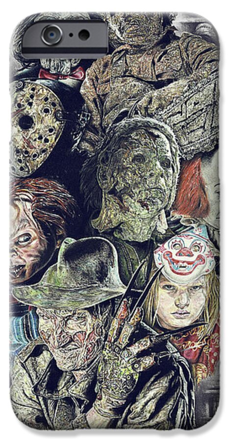 Fear iPhone 6 Case featuring the drawing Horror Movie Murderers by Daniel Ayala