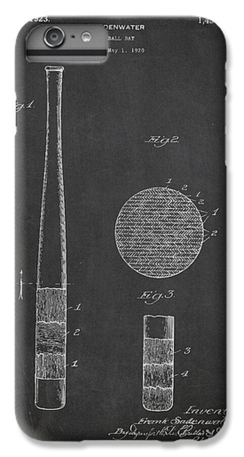 Baseball Bat iPhone 6 Plus Case featuring the digital art Baseball Bat Patent Drawing From 1920 by Aged Pixel