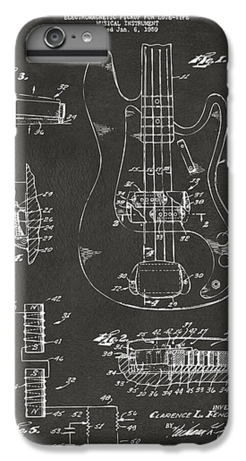 Guitar iPhone 6 Plus Case featuring the digital art 1961 Fender Guitar Patent Artwork - Gray by Nikki Marie Smith