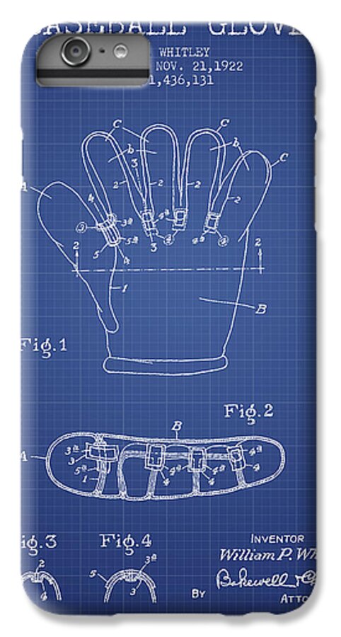 Baseball iPhone 6 Plus Case featuring the drawing Baseball Glove Patent From 1922 - Blueprint by Aged Pixel
