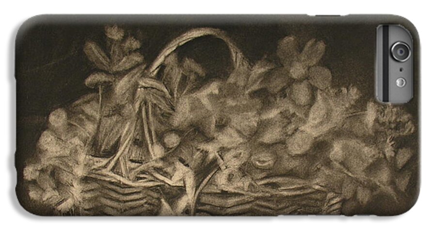 Charcoal Drawing Of Basket Of Flowers iPhone 6 Plus Case featuring the painting Basket of Flowers by Sheila Mashaw