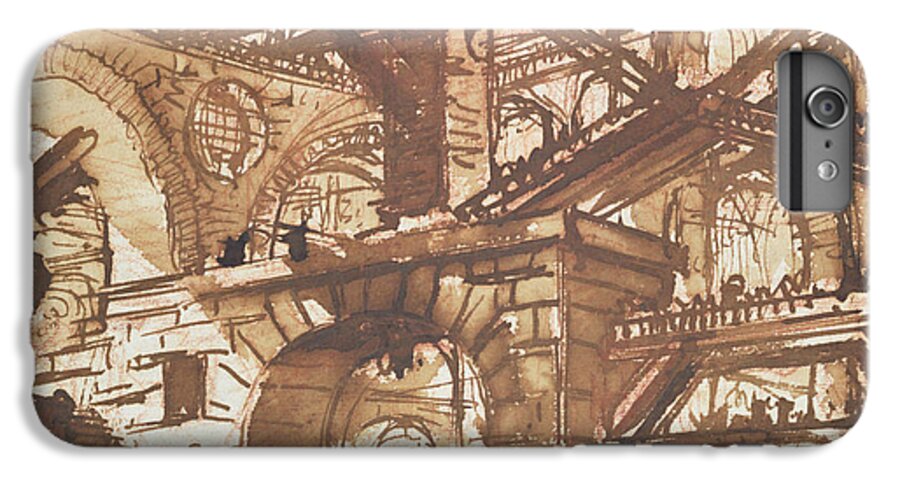 Gaol; Jail; Carceri D'invezione; Fictive; Fantastic; Vaulted; Multi Storey; Interior iPhone 6 Plus Case featuring the drawing Drawing of an Imaginary Prison by Giovanni Battista Piranesi