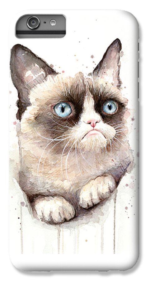 Grumpy iPhone 6 Plus Case featuring the painting Grumpy Cat Watercolor by Olga Shvartsur